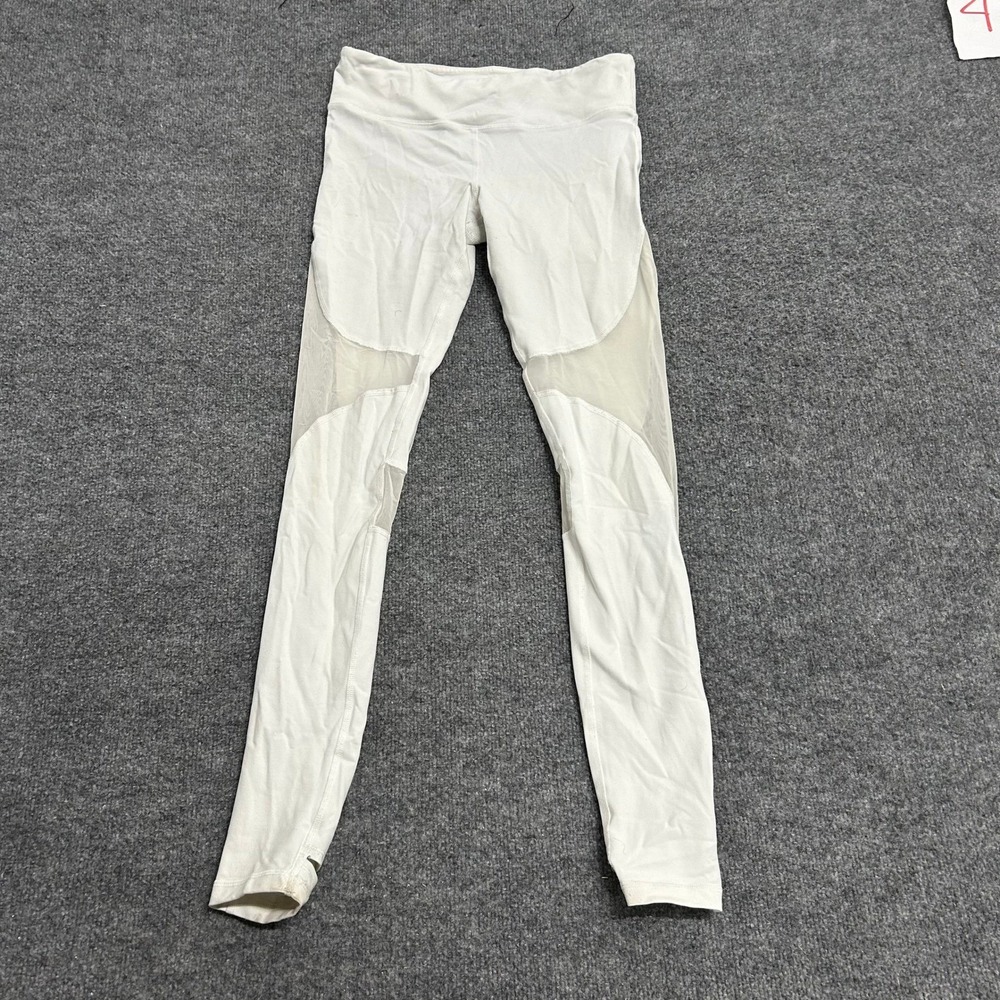 Alo Leggings Womens Size M White Mesh Panel Stirrup Athletic Yoga Pants Stained
